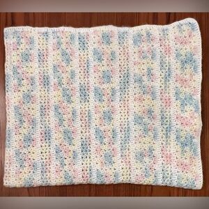 Handmade Crochet Baby Blanket – Pastel Rainbow Afghan – Soft & Cozy 41x35 🧸💕